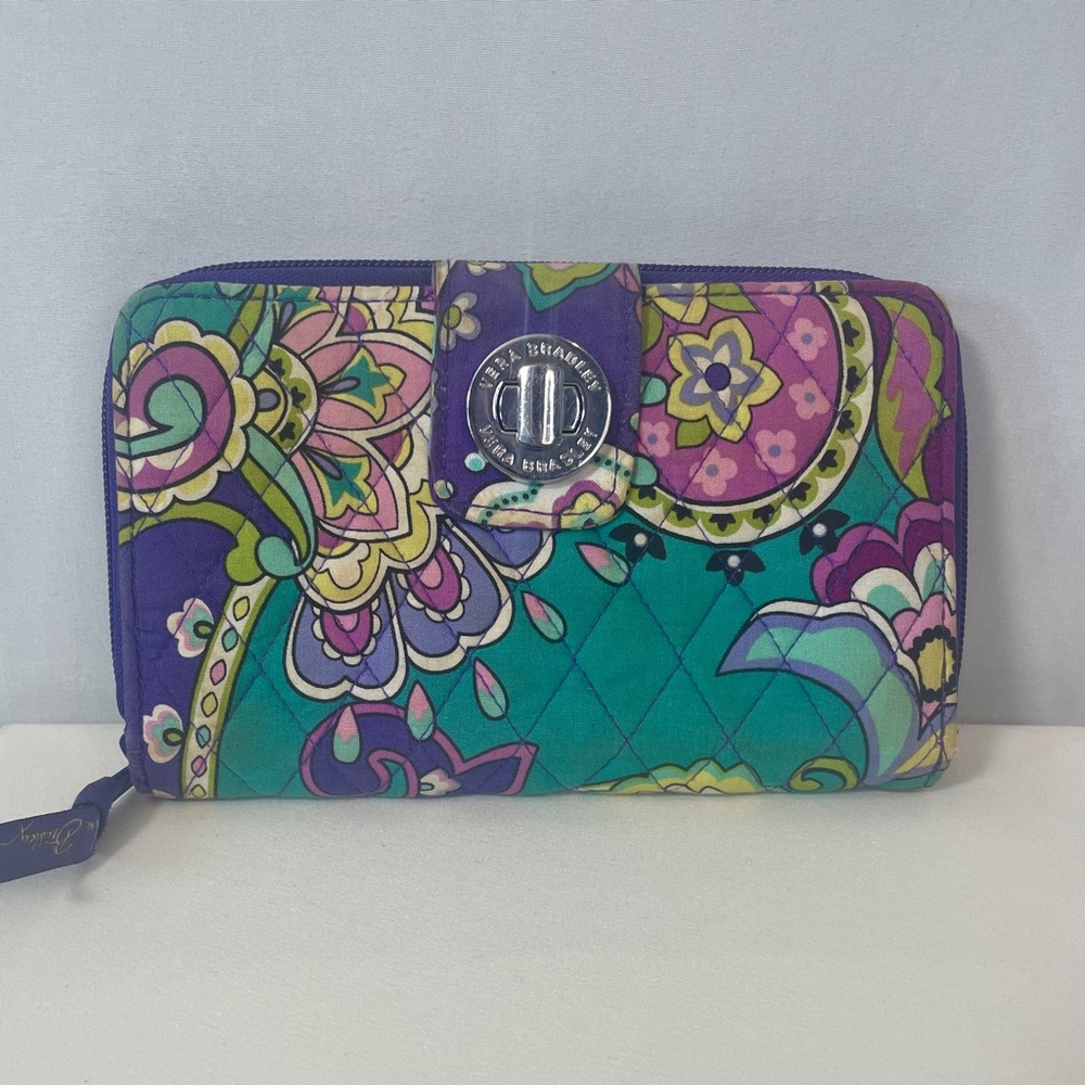 Vera Bradley Purple Paisley Floral Quilted Zip-Around Wallet
